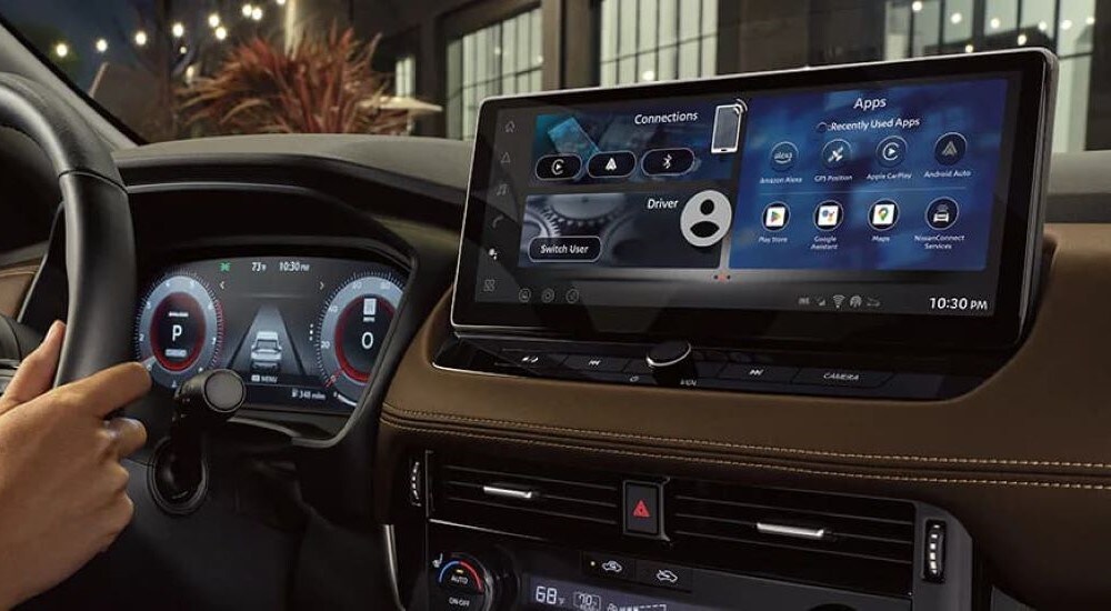 A close up shows the infotainment screen in a 2024 Nissan Rogue.